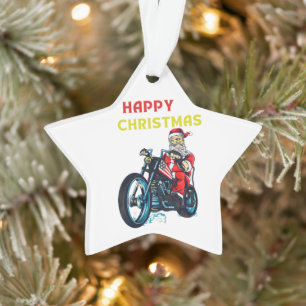 Happy Christmas Vintage Santa Biker   Ornament