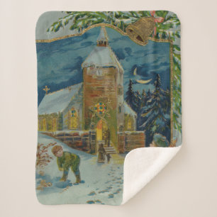 Happy Christmas - Vintage snowball fight postcard Sherpa Blanket