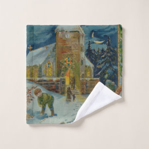 Happy Christmas - Vintage snowball fight postcard Wash Cloth