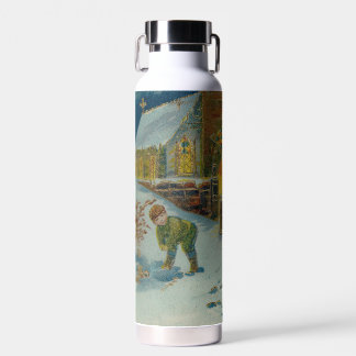 Happy Christmas - Vintage snowball fight postcard Water Bottle