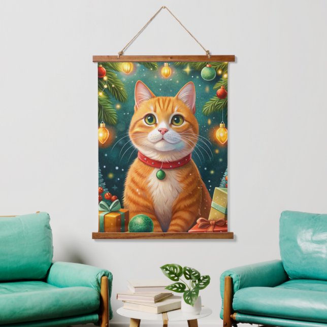 Happy Christmas Wants You My Orange Cat Hanging Tapestry (Living Room)