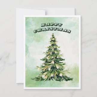 Happy Christmas Watercolor Christmas Tree Holiday Card