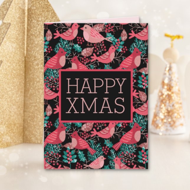 Happy Christmas Winter Red Bird Berries Holiday Card (Creator Uploaded)