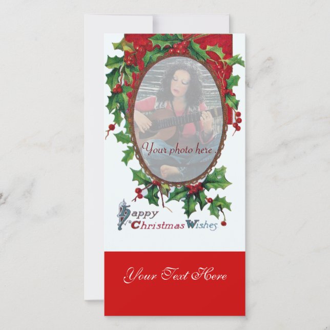 HAPPY CHRISTMAS WISHES WITH HOLLY BERRIES HOLIDAY CARD (Front)