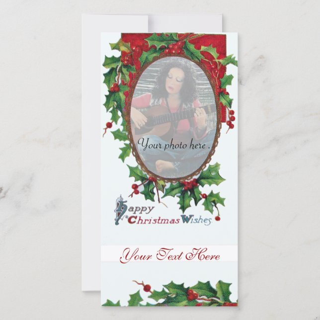 HAPPY CHRISTMAS WISHES WITH HOLLY BERRIES HOLIDAY CARD (Front)