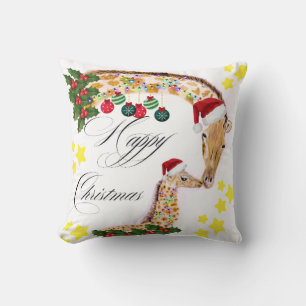 Happy Christmas With a loving family of Giraffes Cushion