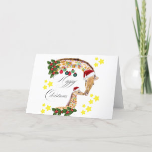Happy Christmas With a loving family of Giraffes  Holiday Card
