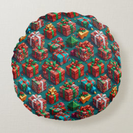 Happy Christmas wrapped gifts 10 - Round Pillow