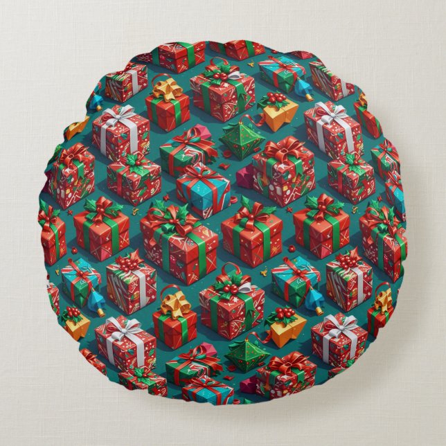 Happy Christmas wrapped gifts 10 - Round Pillow (Front)