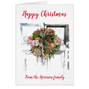 Happy Christmas wreath on door, personalised 