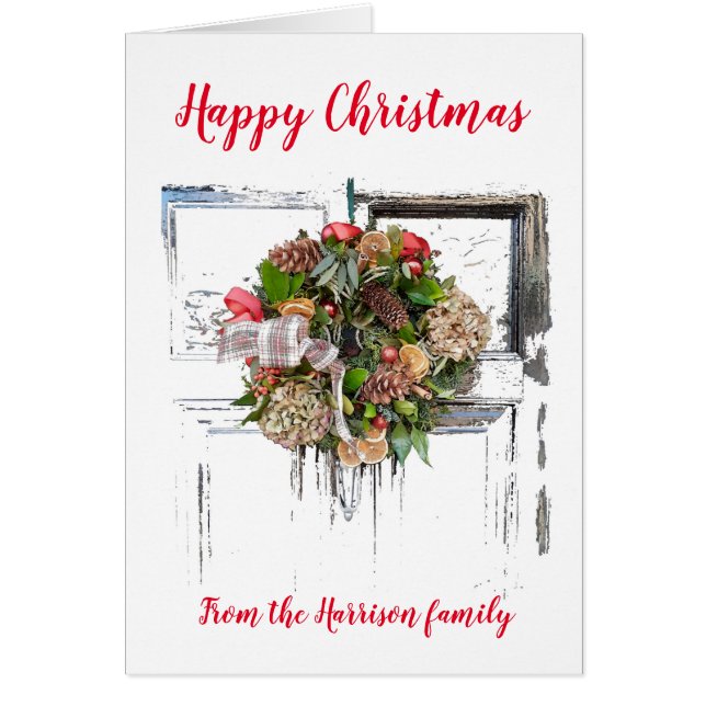 Happy Christmas wreath on door, personalised  (Front)