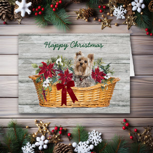 Happy Christmas Yorkshire Terrier Dog in Basket