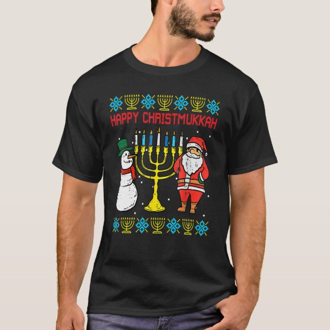 Happy Christmukkah Christmas Ugly Hanukkah Pajamas T-Shirt (Front)