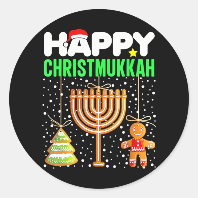 Happy Christmukkah Jewish Christmas Hanukkah Classic Round Sticker (Front)