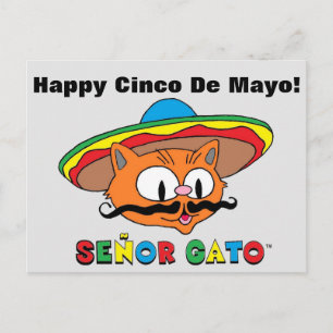 Happy Cinco De Mayo Colourful Cute Señor Gato Postcard