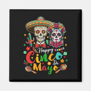 Happy Cinco De Mayo Couple Floral Skulls Sombrero Magnet