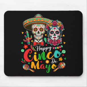 Happy Cinco De Mayo Couple Floral Skulls Sombrero Mouse Mat