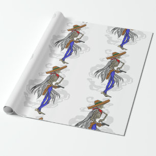 happy cinco de mayo cowboy skeleton wrapping paper