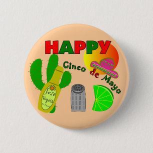 "Happy Cinco de Mayo" Lime, Tequila & Salt Design 6 Cm Round Badge