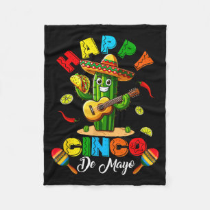 Happy cinco de mayo mexican cactus sombrero tacoHa Fleece Blanket