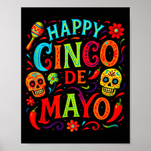 Happy Cinco De Mayo - Mexican Fiesta Skulls Party Poster