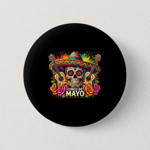 Happy cinco de mayo mexican sombrero skull guitarH 6 Cm Round Badge