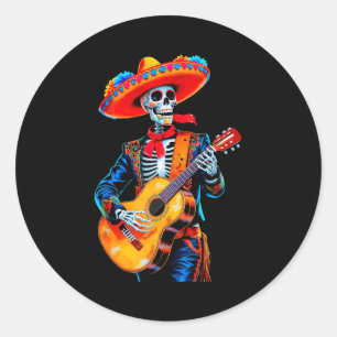 Happy cinco de mayo mexican sombrero skull guitarH Classic Round Sticker