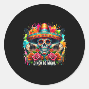 Happy cinco de mayo mexican sombrero skull guitarH Classic Round Sticker