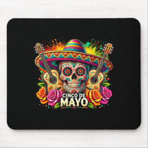 Happy cinco de mayo mexican sombrero skull guitarH Mouse Mat