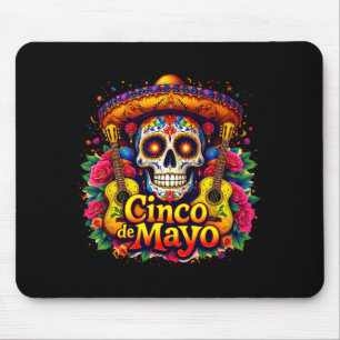 Happy cinco de mayo mexican sombrero skull guitarH Mouse Mat