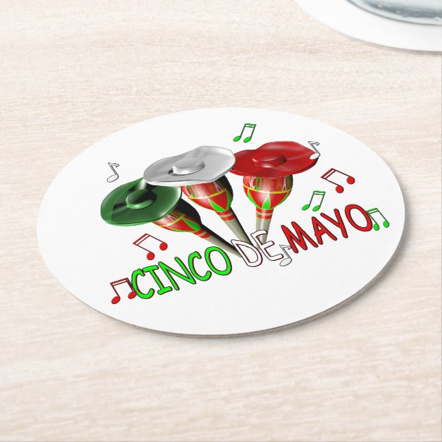 Happy Cinco de Mayo Round Paper Coaster (Angled)