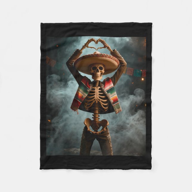 Happy cinco de mayo skeleton fiesta heart hands fleece blanket (Front)