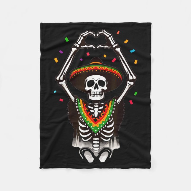 Happy cinco de mayo skeleton fiesta heart hands fleece blanket (Front)