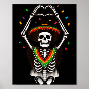 Happy cinco de mayo skeleton fiesta heart hands poster