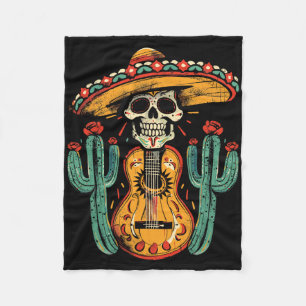 Happy Cinco De Mayo Skeleton Skull Sombrero Guitar Fleece Blanket