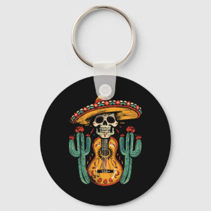 Happy Cinco De Mayo Skeleton Skull Sombrero Guitar Key Ring