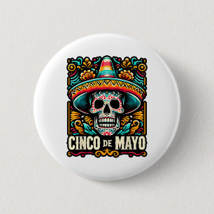 Happy Cinco De Mayo Skeleton Skull Sombrero Mexica 6 Cm Round Badge