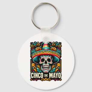 Happy Cinco De Mayo Skeleton Skull Sombrero Mexica Key Ring
