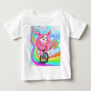 Happy Circus Acrobat Piggy Cyclist Licks Lollipop Baby T-Shirt