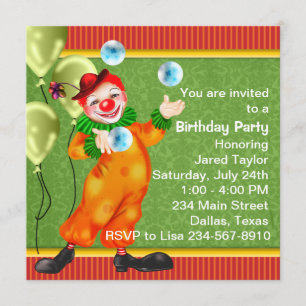 Happy Circus Clown Birthday Party Invitation