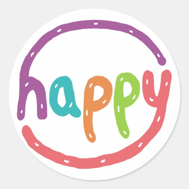 Happy Classic Round Sticker (Front)