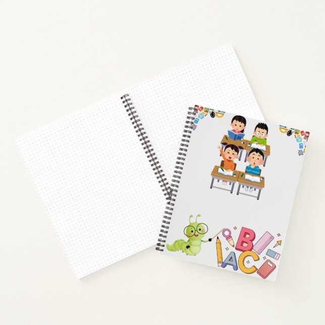 Happy Classroom Kids with Bookworm Teacher Notebook (Inside)