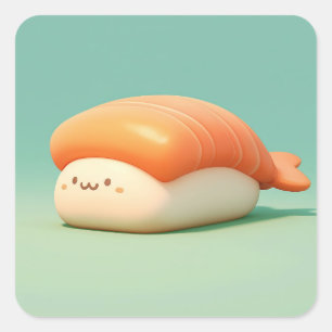 Happy Clay Shrimp Sushi Square Sticker