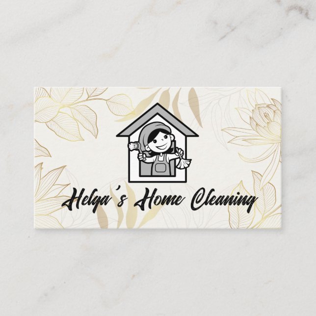 Happy Cleaner Logo | House Keeping Business Card (Front)