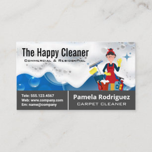 Happy Cleaner with Cleaning Equipment Business Card