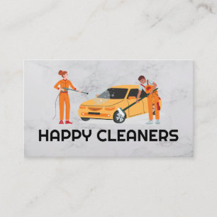 Happy Cleaners Workers Cleaning Car Business Card