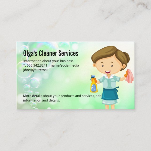 Happy Cleaning Lady | Home Cleaning Services Business Card (Front)