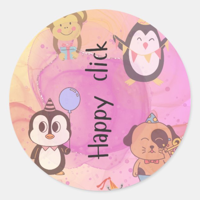 happy click classic round sticker (Front)