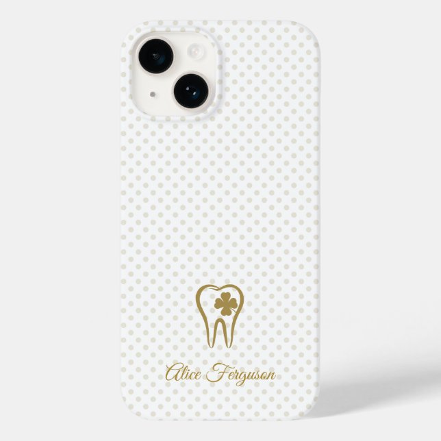 Happy Clover Teeth | Golden Polka Dots Case-Mate iPhone Case (Back)