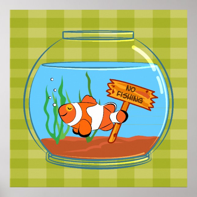 Happy clown fish sleeping in a fish bowl poster (Front)